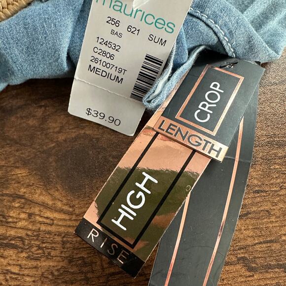 Chambray Denim Pants Medium Light Blue Belted Wide Leg Cropped Beachy Coastal - Picture 8 of 11